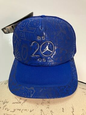 Vintage Nike Air Jordan Tribal Trucker Hat 2004 Blue/Silver